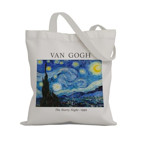 Art Canvas Tote Bag,Art Lovers Gifts,Aesthetic Tote Bag for Women. - color: White - Van Gogh 02