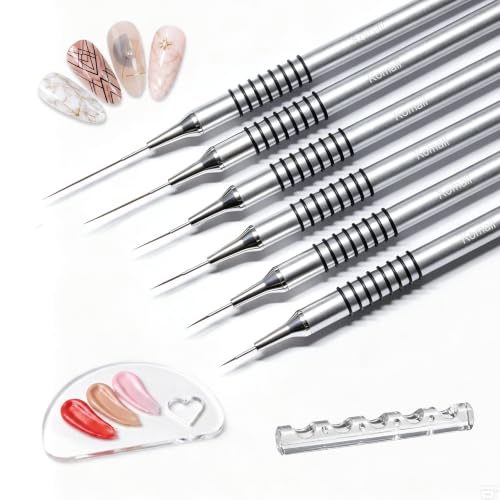 Komall Metallic Nail Art Brushes, 6Pcs Non-slip Liner Brushes Set, Silver - color: Silver