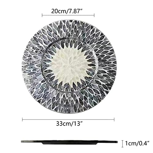 i-lan 2 Pack 13 Inch Mother of Pearl Decorative Charger Plates for Display, Sea Shell Inlay Wood Charger Plates for Dining, Party, Modern Style Decor Placemats for Dinner Plates,Black - style: Style 10