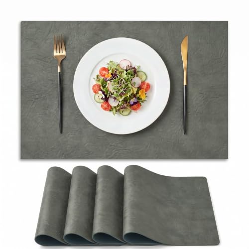 Artoid Mode Gray Faux Leather Placemats Set of 4 - color: Gray, size: 12" x 18", Rectangular Set of 4