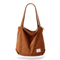 KALIDI Women Corduroy Tote Bag Zipper Casual Tote's Handbag Big Capacity Shoulder Bag with Pockets - color: Brown
