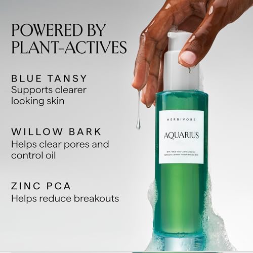 HERBIVORE Aquarius BHA + Blue Tansy Clarity Cleanser – Deep Cleansing, Gentle Exfoliation for Oily-Combination Skin, Plant-Based, Vegan, Cruelty-free, 3.3 oz