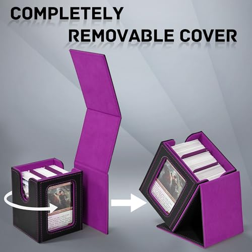 ZLCA MTG Deck Box with Commander Window Display, Trading Card Storage Box Holds 100 Double-Sleeved Cards Suitable for TCG/CCG/PTCG/EDH/Magic/Sport Cards (Black&Purple) - color: Black&Purple, size: B-Vertical-Commander
