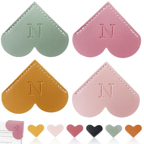 Personalized Leather Heart Bookmark, 26 Letters Customized Corner Book Mark for Reading Women, Book Marker with Initials，Cute Gifts (Light Pink+Deep Pink+Green+Light Brown, N) - color: Light Pink+deep Pink+green+light Brown, size: N