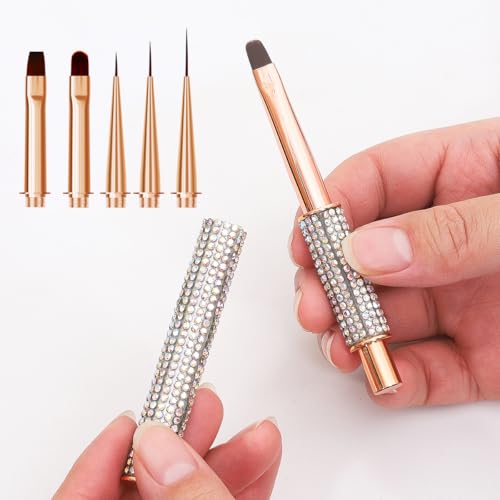 Nail Art Brushes, Rhinstones Nail Art Liner Brush with 4Pcs Brush Heads - color: Rhinstones