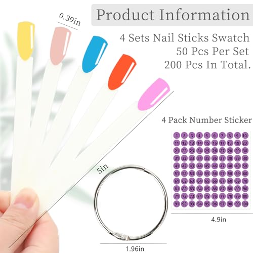 BQAN Nail Swatch Sticks 200 Pcs Natural with Ring & Number Stickers - color: Natural-200pcs