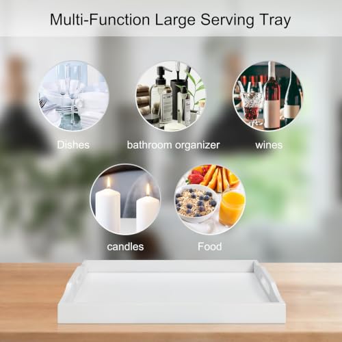 RRX Bamboo Food Serving Tray with Handles,Breakfast Bed Tray (White) - color: White