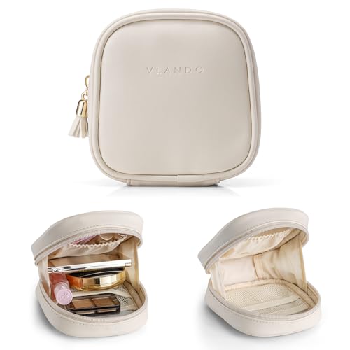 VLANDO Makeup Bag for Purse,Water-Resistant Pouch with Pockets,Cream White - color: Mini-Cream White
