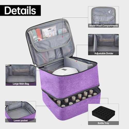 Buruis 2-Tier Nail Polish Bag, Nail Supplies Organizer, Purple - color: Purple