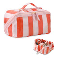 DYSHAYEN Travel Makeup Bag, Pink and Orange Striped - color: Pink-Orange