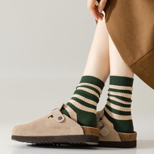 Womens Striped Crew Socks, Cute Vintage Retro Mid Calf Boot Socks for Women Ladies 5/6 Pairs, Size 5-10 - color: Striped Socks