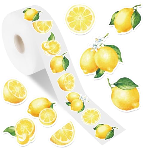 FYSUIMU 1000 Pcs Lemon Stickers Roll Summer Yellow Fruit Self Adhesive Decorative Decal Labels for Scrapbook Envelope Seals Water Bottle Laptop Decor Party Favor
