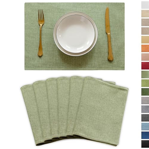 Demetex Green Placemats Set of 6 Washable Place Mats Heat Resistant Table Mats Sage Placemat for Kitchen Dining Plate Tables, Green - color: Grass Green, size: Placemats set of 6