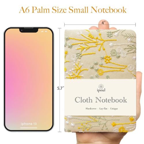Embroidered Pocket Notebook for Women, A6 Mini Cloth Journal, Hardcover, 264 Pages, 4x6 Small Lined Notebook & Sketchbook, Beautiful Diary, Little Notepad, Apricot Yellow. - color: A6-Dandelion Apricot