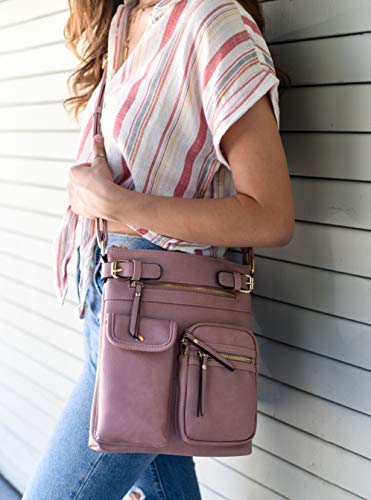 SG SUGU Katie Lightweight Medium Crossbody Bag Shoulder Bag with Multi Pocket for Women - color: Tan
