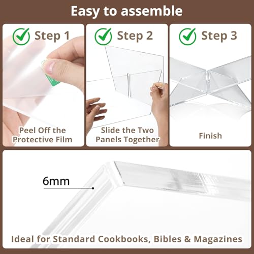 Acrylic Desktop Book Stand, Clear Angled Book Holder Display for Cookbooks, Magazines & Art Books, 12×7×5 in Slim Transparent Reading Stand for Desk & Coffee Table - size: 6mm Thick-12*7*5in