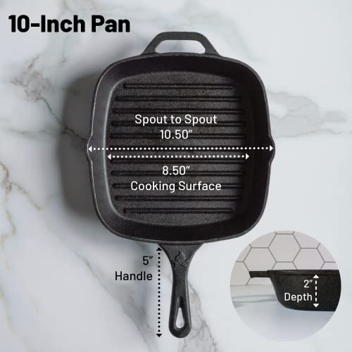 10.5 Inch Square Grill Pan Medium Pre-Seasoned Cast Iron - size: 10"