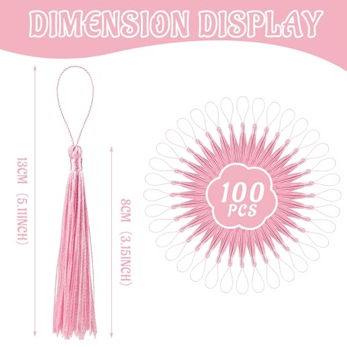 100 Pcs Bookmark Tassels Bulk Pink Soft Craft Silky Handmade Mini Tassels for Jewelry Making with Loops for DIY Craft Accessory Dress Decoration - color: Pink