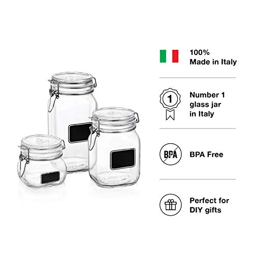 Bormioli Rocco Fido Chalkboard Label Jar, Set of 3, (17.5 oz,33.75 oz,50.75 oz.) - size: 17.5 oz/33.75 oz/50.75 oz