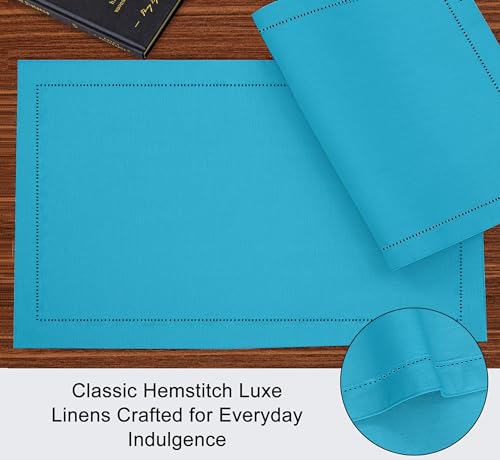 Ruvanti Placemats Set of 6, Linen Cotton Blend Place Mats, 13x19 – Blue - color: Blue