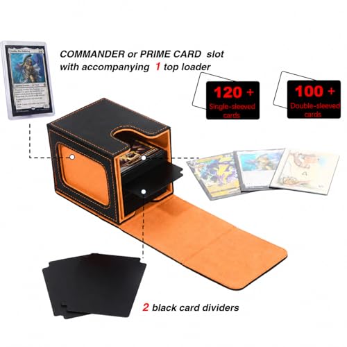 Venssu MTG Deck Box with Commander Display Window (Black&Orange, 1 window) - color: Black and Orange
