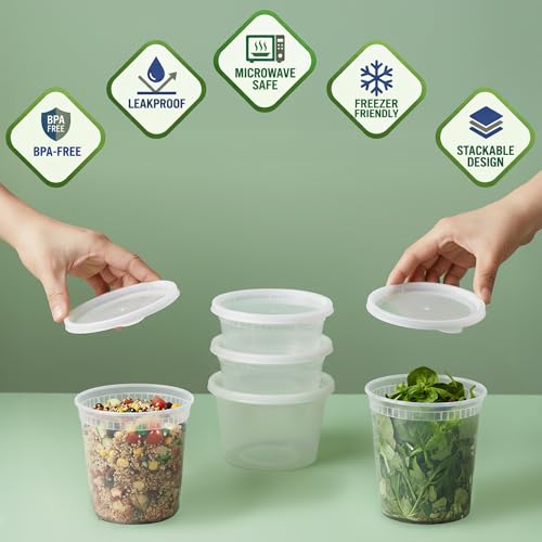 48 Sets Plastic Food Storage Deli Containers w/ Lids 8oz, 16oz & 32oz Quart - size: 48 Sets (3 Sizes: 8, 16 & 32 oz)