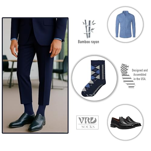 VRD Men's Dress Socks Bamboo Rayon, 5-Pack Crew Socks, Multiple Colors and Designs, Shoe Size 8-13, Gift Box - color: 11: Blue Navy, 5-pack Solid