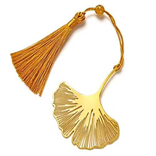 ARFUKA Bookmark Metal Ginkgo Bookmark Hollow Book Mark Leaf Bookmark with Tassel, Gifts for Women, Kids, Teens Girls, Readers and Book Lovers (Gold)