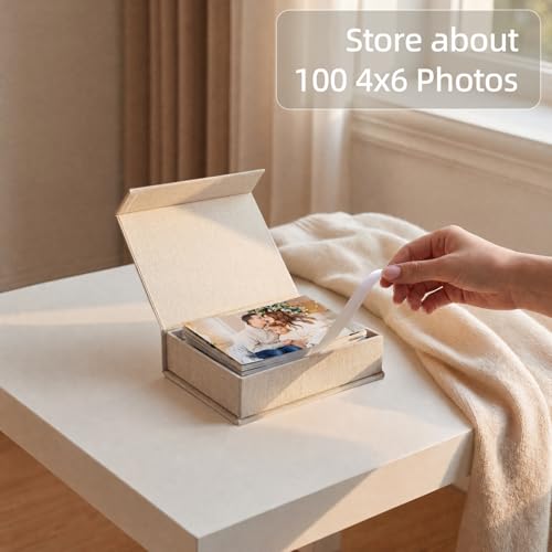 Photo Storage Box 4x6, Linen Photo Box - Beige - color: Beige, size: 4"x6"