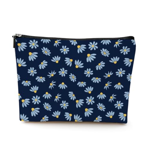 Boho Makeup Bag, Dark Blue Daisy Makeup Organizer Cosmetic Bags for Women - color: CuteDaisy02