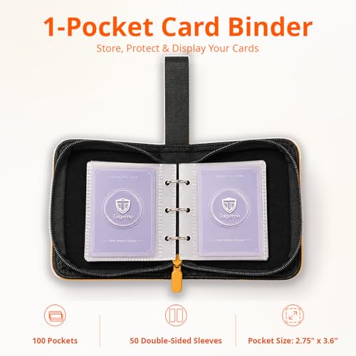 1 Pocket Card Binder with Zipper, 100 Pockets Mini Trading Card Album, Premium PU Leather Single Card Binder, Small Display Folder for TCG & Sports Cards - color: Yellow, size: 1-Pocket