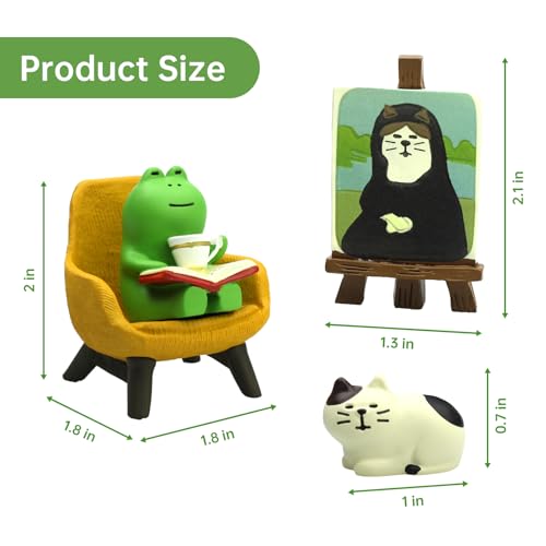 RAQWI Frog Reading Figurines Set of 4, Resin Mini Desk Decor, Reader Gift - color: First Set