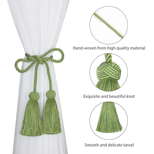 BEL AVENIR 2 Pack Handmade Rope Tassel Curtain Tiebacks - color: Green, size: 2 Pack