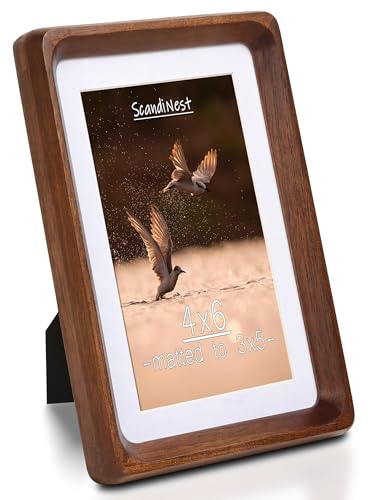 4x6 Picture Frame, USA-Sourced Natural Walnut Wood with Real Glass, Handcrafted Rounded Corners, Matted to 3x5 Photo, Gallery Wall and Tabletop Display - color: Walnut, size: 4X6