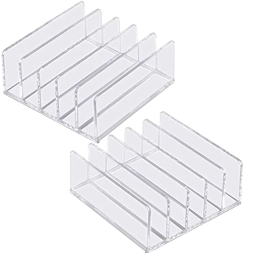 Acrylic Mail Organizer for Sorting Mail, Business Card 2Pack, 5 Slots Mail Holder for Desktop Shelf, Acrylic Mail Sorter for Desk Organzier, Clear Bill Money Divider for Cash Envelope,Set of 2