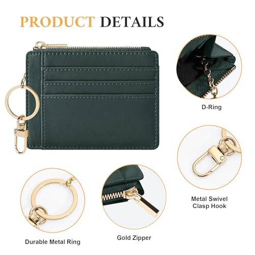 Sodsay Card Case Slim Front Pocket Wallet for Women Credit Card Holder with Keychain | Slim, Credit Card Holder, Front Pocket, with Keychain - color: Smooth Green Coal