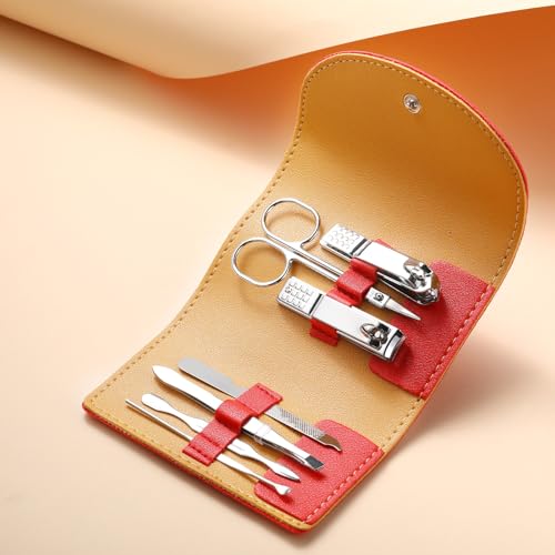 12 Set Mini Manicure Bulk, 7 in 1 Manicure Nail Clipper, Red - color: Red