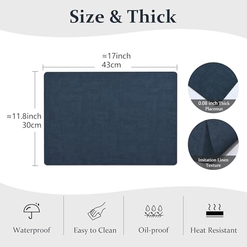 FROMHEART Faux Leather PU Placemats Set of 6 (Dark Blue,11.8" x 17") - color: Dark Blue, size: Set of 6