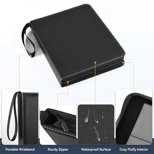 9 Pocket Card Binder, 900 Double Sided Pockets, PU Collection Binder for MTG, TCG, Sports Cards, Black (Black)