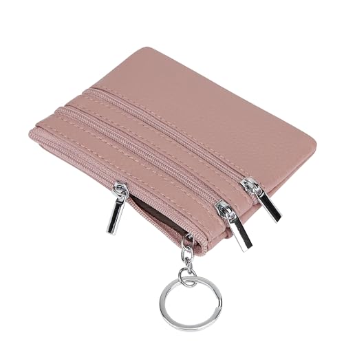 Women Genuine Leather Coin Purse Keychain Change Purse - color: Dark Pink