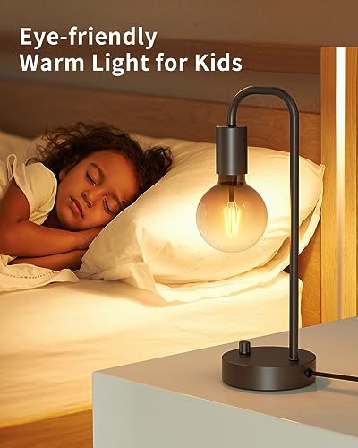 ONEWISH Industrial Table Lamp Set of 2, Fully Dimmable Beside Lamp with Gradient Black Art LED Bulb, Modern Nightstand Desk Lamps for Bedroom, Living Room, Office, Reading(Bulb Included) - color: Black 2 packs, size: Non-USB