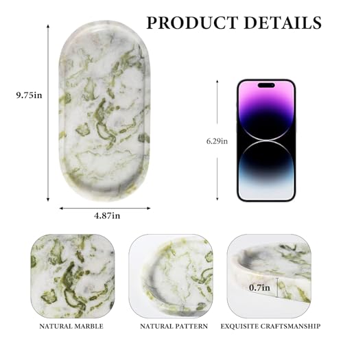 Koville Marble Vanity Tray for Bathroom Countertop, Green Marble Bathroom Tray Perfume Trays for Dresser, Stone Jewelry Dish Stone Trays for Kitchen Counter, Candle Holder for Home Decor - color: Bianco Palomino Green