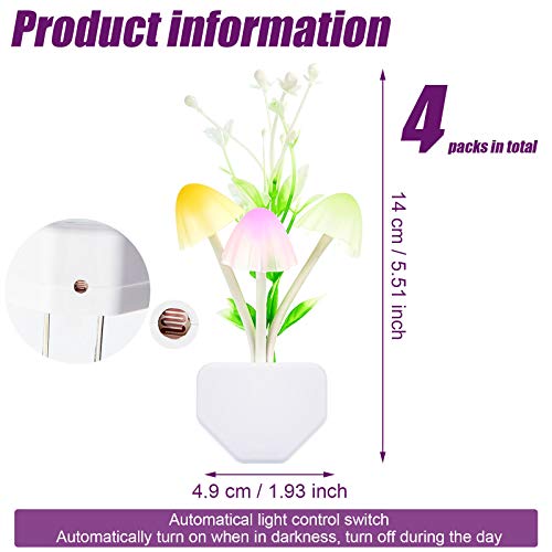 Mudder 4 Pcs Sensor Mushroom Night Lights LED Night Lights 7 Color Changing Plug-in Light Sensor Wall Lamp for Adults Bedroom, Bathroom, Christmas Party Gift(Float Grass Style) - style: Float Grass Style