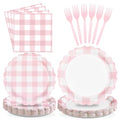96Pcs Pink Gingham Party Decorations, Serve 24 - style: Light Pink Gingham