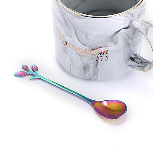 AnSaw Elegant Rainbow Leaf Coffee Spoons - 10-Piece, 4.7" Mini Spoon - color: Rainbow