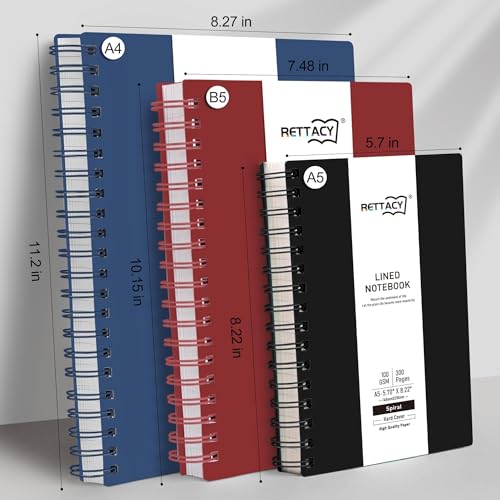 RETTACY Spiral College Ruled Notebook, 300 Pages, A4 Size (8.2" x 11.2") - color: Black, size: 8.2" x 11.2"