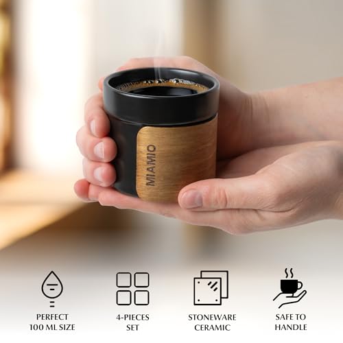 MIAMIO – Espresso Cups Set of 4 (3.5oz) Japanese Tea Cups Ceramic (Black) - color: Black
