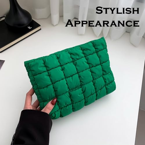 Puffy Quilted Makeup Bag for Women, Cosmetic Bag, Travel Toiletry Organizer Pouch Clutch (green) - color: green