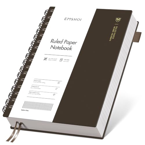 EMSHOI Lined Spiral Journal Notebook, 300 Pages, A5 Size (5.7'' x 8.2'') - color: Coffee, size: A5