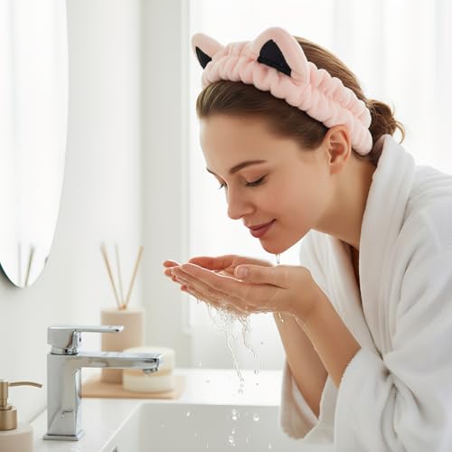 2Pcs Spa Headband for Washing Face Skincare Makeup Headbands for Women - color: Pink + Beige